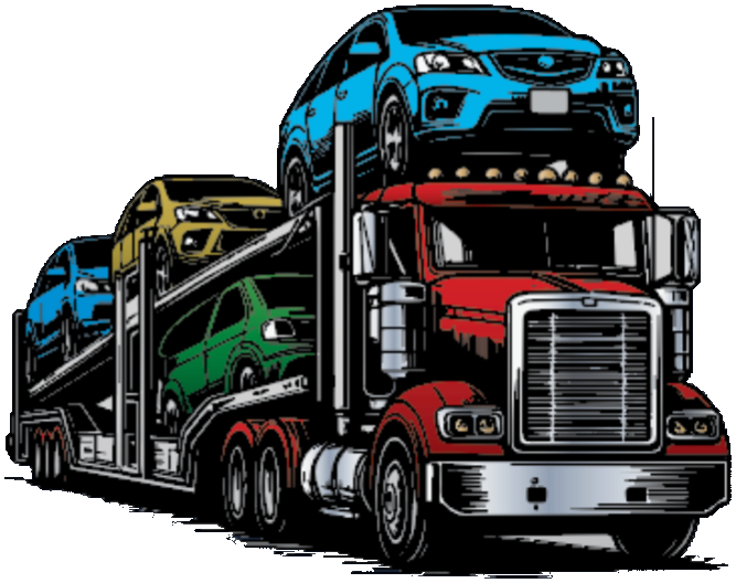 Semi truck hauling cars on a car-carrier trailer